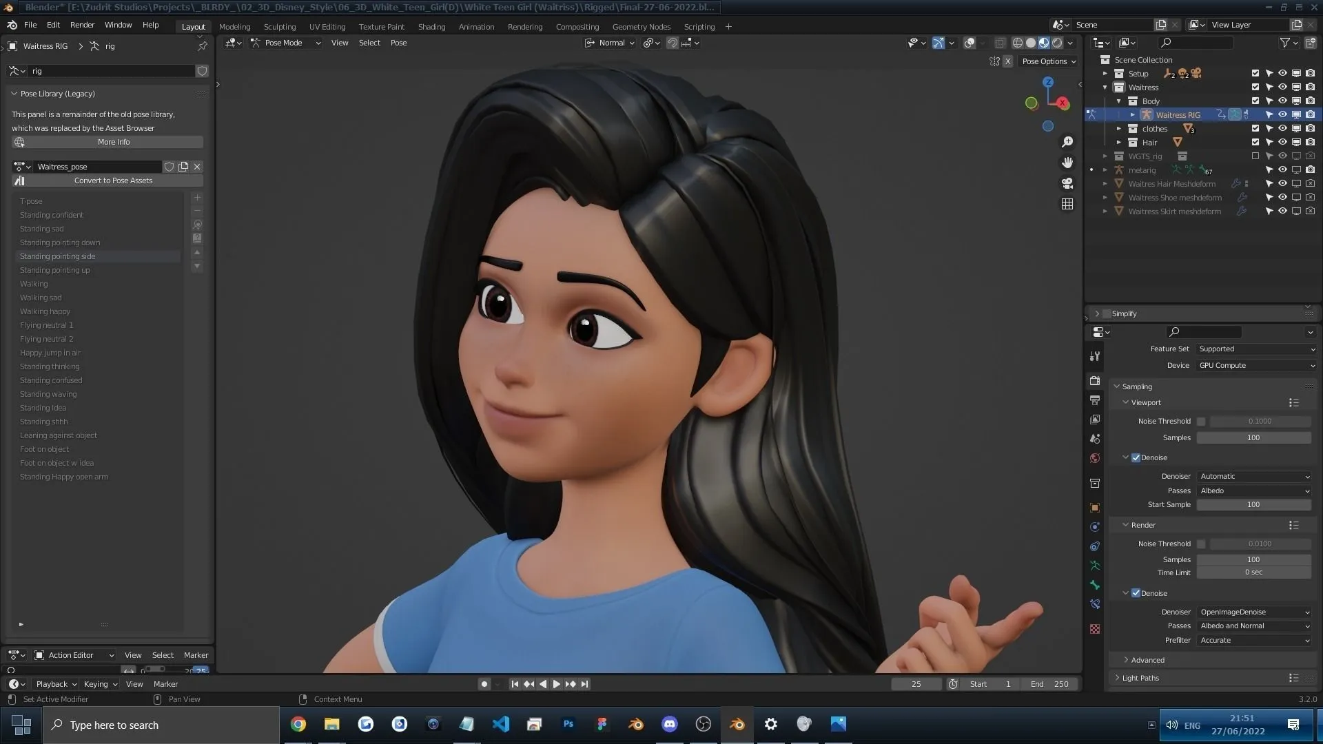 Cartoon White Woman Teen 3D character model professional render